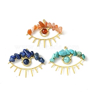 3Pcs 3 Styles Mixed Gemstone Chip Pendants, Golden Plated Alloy Eye Charms, Natural Lapis Lazuli & Carnelian & Red Agate, Synthetic Turquoise, 31~32x39.5~40x8~9mm, Hole: 1.5mm, 1pc/style(PALLOY-TA00110)
