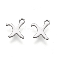 304 Stainless Steel Charms, Laser Cut, Letter, Stainless Steel Color, Letter.X, 10.5x8.5x0.7mm, Hole: 1.5mm(X-STAS-L232-117X-P)