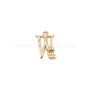 Brass Micro Pave Cubic Zirconia Charms, Long-plating, Letter, Letter.W, 16x10.5x3.5mm, Hole: 1.5mm(KK-TAC0004-04W)