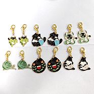 Alloy Enamel Pendant Locking Stitch Markers, Zinc Alloy Lobster Claw Clasps & Brass Wine Glass Charm Rings Stitch Marker, Cat/Ball of Yarn/Cat with Moon & Cloud, Mixed Color, 3.6~4.9cm, 6 style, 2pcs/style, 12pcs/set(HJEW-AB00127)