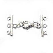 925 Sterling Silver Lobster Claw Clasps, with Cord Ends, Carved 925, Silver, 34x18mm, Hole: 1.6mm(X-STER-L057-002S)