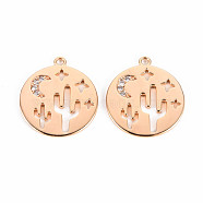 Brass Micro Pave Clear Cubic Zirconia Pendants, Nickel Free, Flat Round, Real 18K Gold Plated, 19.5x17x1.2mm, Hole: 1.2mm(KK-T062-164G-NF)