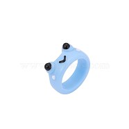 Cute Frog Resin Finger Rings, Sky Blue, 22.5x9.5mm, Inner Diameter: 17mm(RJEW-BB70488-C)