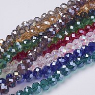 Electroplate Glass Beads, Mixed Color, AB Color Plated, Faceted Rondelle, 10mm in diameter, 7mm thick, hole: 1mm, 72pcs/strand(GR10MM-AB)