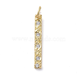 Brass Micro Pave Cubic Zirconia Pendants, Long-Lasting Plated, Rectangle, Clear, Real 18K Gold Plated, 22x3x1.4mm, Hole: 3.5mm(ZIRC-G160-49G)