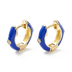 Clear Cubic Zirconia Chunky Hinged Hoop Earrings with Enamel, Brass Jewelry for Women, Cadmium Free & Nickel Free & Lead Free, Real 18K Gold Plated, Blue, 16x4mm, Pin: 1mm(EJEW-P196-20G-07)