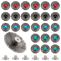 AHADERMAKER 24Sets 4 Colors Alloy Buttons, with Synthetic Turquoise, DIY Accessaries, Flat Round with Flower, Colorful, 25x11mm, Hole: 2.5mm, 6sets/color(FIND-GA0002-14)