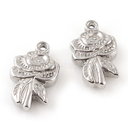 201 Stainless Steel Pendants, Flower, Stainless Steel Color, 17.5x10.5x3.5mm, Hole: 1.5mm(STAS-Q195-135)