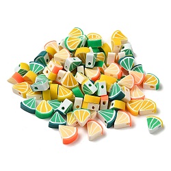 Handmade Polymer Clay Beads, Lemon, Mixed Color, 10~11x9~11x4.5mm, Hole: 1.8mm(CLAY-Z001-02)