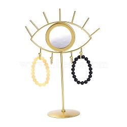 Iron Tabletop Detachable Jewelry Stand with Eye Shaped Vanity Mirror, Earring Necklace Bracelet Jewelry Display, for Woman Girls, Golden, 7.7x16.5x24.5cm(BDIS-K006-01G)