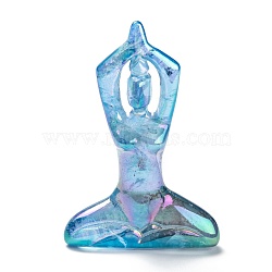 Electroplate Natural Quartz Crystal Yoga Goddess Decorations, Reiki Crystal Healing Gift, Home Display Decorations, Deep Sky Blue, 13~14x49~51x73mm(DJEW-F013-03B)