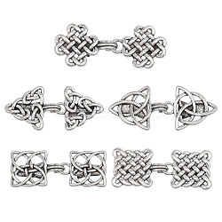 Alloy Hook Button, Shawls and Capes Buckle, for Garment Accessories, Knot, Antique Silver, 64~71x25~31.5x13mm, 5 set/bag(FIND-WH0110-635)