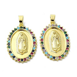 Rack Plating Brass Micro Pave Cubic Zirconia Pendants, Real 18K Gold Plated, Long-Lasting Plated, Lead Free & Cadmium Free, Oval with Human, Colorful, 30x20.5x2.5mm, Hole: 5.5mm(KK-R157-14D-G)