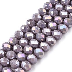 Electroplate Glass Beads Strands, Opaque Solid Color, AB Color Plated, Faceted, Rondelle, Medium Purple, 8x6mm, Hole: 1mm, about 64~65pcs/strand, 40~41cm(EGLA-A044-P8mm-B13)