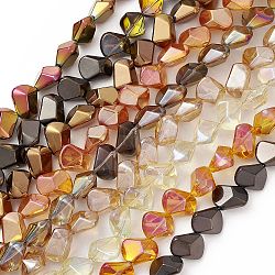 Electroplate Glass Beads, Mixed Style, Polygon, Mixed Color, 15.5~16x15.5x10~10.5mm, Hole: 1mm, about 50~51pcs/strand, 27.95''~29.13''(71~74cm)(EGLA-Q066-M)