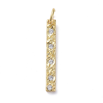 Brass Micro Pave Cubic Zirconia Pendants, Long-Lasting Plated, Rectangle, Clear, Real 18K Gold Plated, 22x3x1.4mm, Hole: 3.5mm
