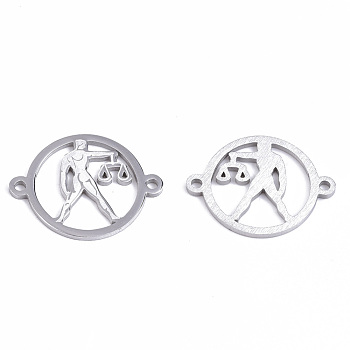 201 Stainless Steel Links connectors, Constellations, Flat Round, Stainless Steel Color, Libra, 21x16x1mm, Hole: 1.4mm