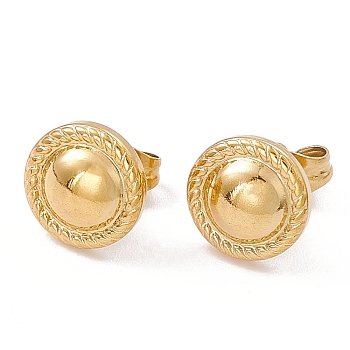 Ion Plating(IP) 304 Stainless Steel Flat Round Stud Earrings for Women, Real 18K Gold Plated, 10mm, Pin: 0.6mm
