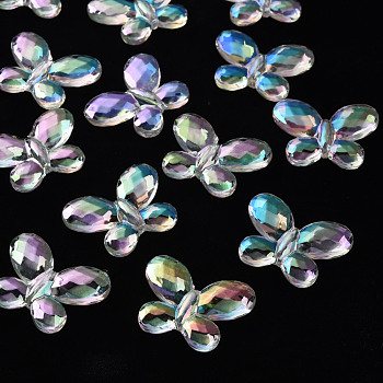 Transparent Acrylic Beads, AB Color, Faceted, Butterfly, Clear AB, 23x30x6mm, Hole: 2mm