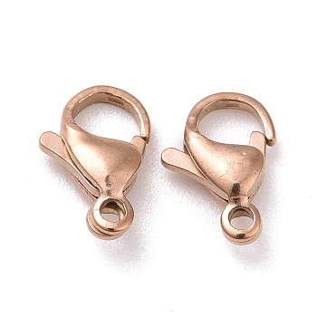 Ion Plating(IP) 304 Stainless Steel Lobster Claw Clasps, Parrot Trigger Clasps, Rose Gold, 12x7x3.5mm, Hole: 1.5mm