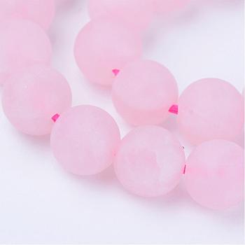 Natural Rose Quartz Beads Strands, Round, Frosted, 6~6.5mm, Hole: 1mm, about 63pcs/strand, 15.5 inch