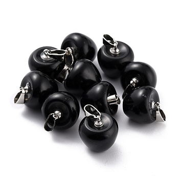 Natural Obsidian Pendants, with Platinum Brass Loops, Apple, 14~15x14x14mm, Hole: 6x3mm