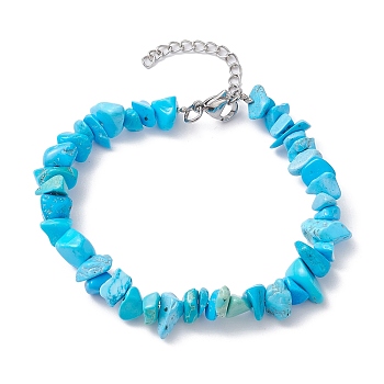 Synthetic Turquoise Chips Beaded Bracelet, with 304 Stainless Steel Clasps, 7-1/8 inch(18cm)