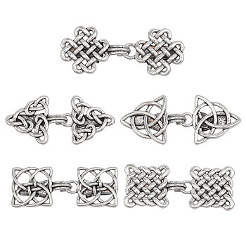 Alloy Hook Button, Shawls and Capes Buckle, for Garment Accessories, Knot, Antique Silver, 64~71x25~31.5x13mm, 5 set/bag
