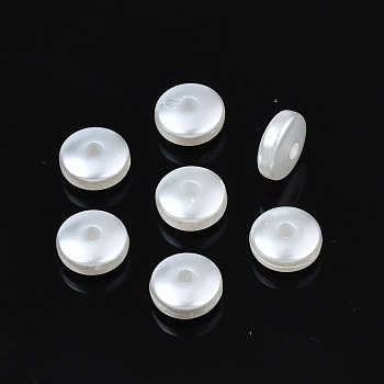 ABS Plastic Imitation Pearl Beads, Flat Round, Creamy White, 8x3.5mm, Hole: 1.8mm, about 3400pcs/500g