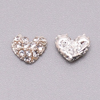 Alloy Heart Cabochons, with Rhinestone, for Nail Art Decoration Accessories, Crystal, 6x7x2mm
