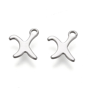 304 Stainless Steel Charms, Laser Cut, Letter, Stainless Steel Color, Letter.X, 10.5x8.5x0.7mm, Hole: 1.5mm