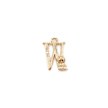 Brass Micro Pave Cubic Zirconia Charms, Long-plating, Letter, Letter.W, 16x10.5x3.5mm, Hole: 1.5mm