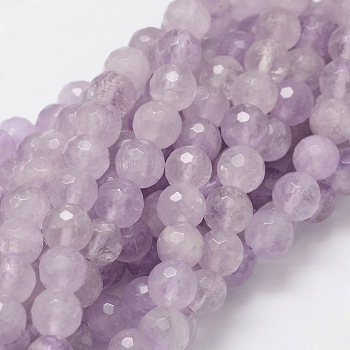 Faceted Round Natural Amethyst Bead Strands, 8mm, Hole: 1mm, about 50pcs/strand, 15.3 inch