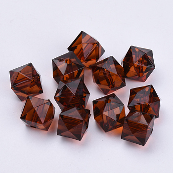 Transparent Acrylic Beads, Faceted, Cube, Coconut Brown, 10x10x8mm, Hole: 1.5mm