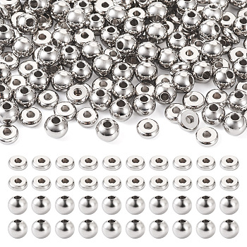 Pandahall 200Pcs 2 Styles 304 Stainless Steel Spacer Beads, Solid Round & Flat Round, Stainless Steel Color, 6x6mm, Hole: 2mm, 100pcs/style