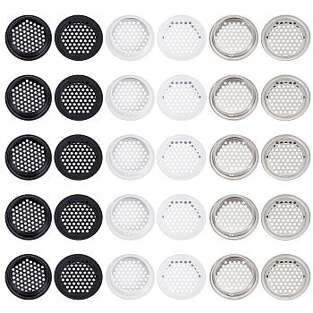 CHGCRAFT 30Pcs 3 Colors 201 Stainless Steel Round Mesh Lid, for Cabinet Ventilation, Heat Dissipation, Wall Ceiling Bathroom Office Kitchen, Mixed Color, 62x10mm, Inner Diameter: 52.5mm, 10pcs/color