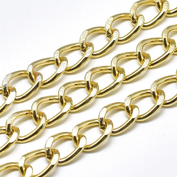 Aluminium Curb Chains, with Spool, Unwelded, Golden, 11.5x8x1.8mm, about 82.02 Feet(25m)/roll