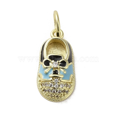 Real 18K Gold Plated Clear Shoes Brass+Cubic Zirconia+Enamel Pendants