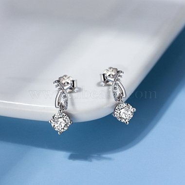 Rhodium Plated 925 Sterling Silver Micro Pave Cubic Zirconia Ear Studs(EJEW-P231-08P)-3