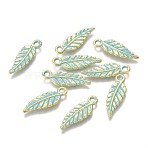 Alloy Pendants, Leaf, Golden & Green Patina, 20x6.5x1.5mm, Hole: 1.6mm(PALLOY-L222-037GGP)