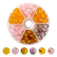 90Pcs 6 Style Spray Painted Glass Beads, Round, Mixed Color, 8x7.5mm, Hole: 1.4mm, 15pcs/style(GGLA-YW0001-10)