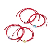 2Pcs 2 Style Resin Evil Eye Braided Bead Bracelets Set, Red Couple Adjustable Bracelets for Parent and Child, Red, Inner Diameter: 1-7/8~4 inch(4.8~10.2cm), 1Pc/style(BJEW-JB08425)