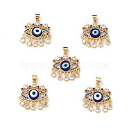 Lampwork Evil Eye Pendants with Colorful Cubic Zirconia, Real 18K Gold Plated Brass Findings, Lead Free & Cadmium free, Dark Blue, 27x22.5x4.5mm, Hole: 4x3.5mm(ZIRC-L102-13G-06)