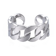 304 Stainless Steel Curb Chain Open Cuff Ring, Chunky Hollow Ring for Women, Stainless Steel Color, US Size 7 3/4(17.9mm)(RJEW-T023-41P)