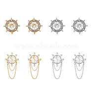 8Pcs 4 Style Crystal Rhinestone Helm Safety Pin Brooch, Alloy Badges for Backpack Clothes, Platinum & Golden, 35.5~78mm, 2Pcs/style(JEWB-FH0001-21)