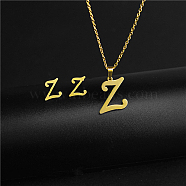Golden Stainless Steel Initial Letter Jewelry Set, Stud Earrings & Pendant Necklaces, Letter Z, No Size(IT6493-26)