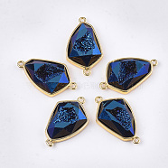 Electroplate Synthetic Druzy Agate Links connectors, with Brass Findings, Polygon, Golden, Dark Blue, 30.5x18x7mm, Hole: 1.6mm(G-T121-21J)