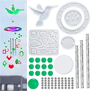 DIY Wind Chime Making Kits, including 4Pcs Silicone Molds, 13Pcs Plastic Beads, 1Pc Stainless Steel S Hooks, 1 Roll Crystal Thread, 3Pcs Round Tubes, Bird(PW-WG22985-01)
