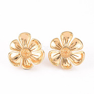 Brass Stud Earrings Findings, for Half Drilled Bead, Nickel Free, Flower, Real 18K Gold Plated, 18.5x17.5mm, Pin: 0.8mm, Pin: 0.8mm(for Half Drilled Bead)(KK-T062-117G-NF)