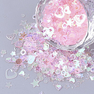 Ornament Accessories, PVC Plastic Paillette/Sequins Beads, Mixed Shapes, Pink, 1.5~6.5x1.5~7x0.4mm(X-PVC-S035-019)
